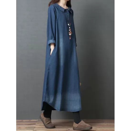 Loose Denim Shirt Maxi Dresses