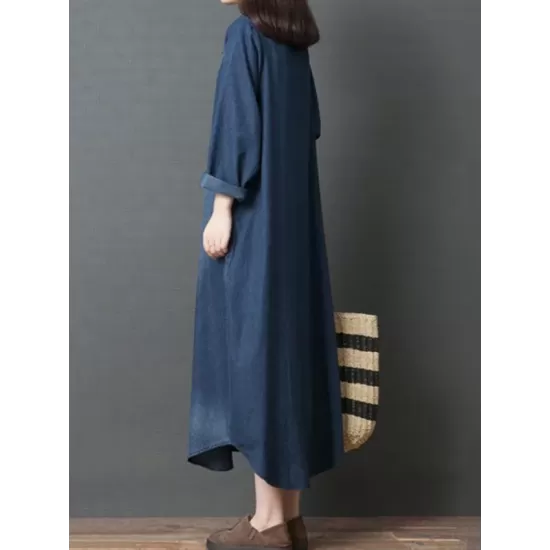 Loose Denim Shirt Maxi Dresses