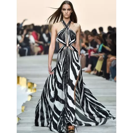 Printed Bandage Backless Sexy Maxi Dress