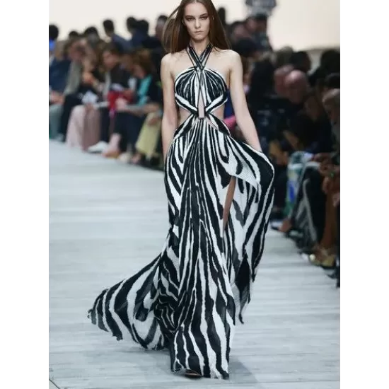 Printed Bandage Backless Sexy Maxi Dress