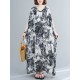 Ethnic Printed Vintage Plus Size V-Neck Loose Casual Dress