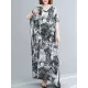 Ethnic Printed Vintage Plus Size V-Neck Loose Casual Dress