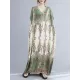 Vintage Floral Printed V-Neck Batwing Sleeves H-Line Maxi Dress