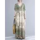 Vintage Floral Printed V-Neck Batwing Sleeves H-Line Maxi Dress