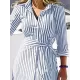 Buttoned Striped Tied Waist High Waisted Long Sleeves V-neck Shirt Dress Maxi Dresses