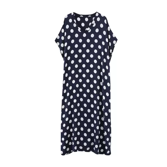 Urban Loose Batwing Sleeves Polka-Dot Printed A-Line Maxi Dress