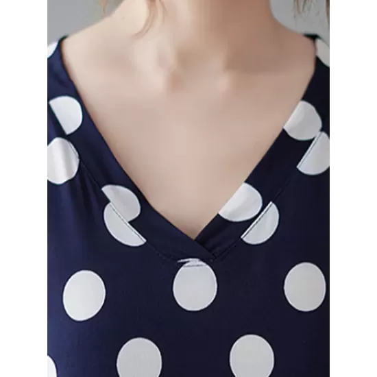 Urban Loose Batwing Sleeves Polka-Dot Printed A-Line Maxi Dress