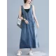 Loose Sleeveless Denim V-Neck Midi Dress