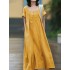 Simple Solid Color U-Neck Pleated Short Sleeves Maxi Dress