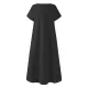 Simple Solid Color U-Neck Pleated Short Sleeves Maxi Dress