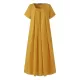 Simple Solid Color U-Neck Pleated Short Sleeves Maxi Dress