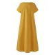 Simple Solid Color U-Neck Pleated Short Sleeves Maxi Dress