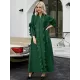 Original Loose Long Sleeves Tied Pleated Falbala Solid Color V-Neck Maxi Dresses