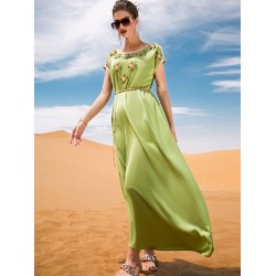 Vintage Loose Solid Color Round-Neck Midi Dress