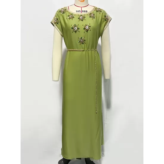 Vintage Loose Solid Color Round-Neck Midi Dress