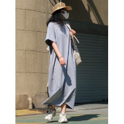 Casual Short Sleeves Solid Color Round-Neck Maxi Dress