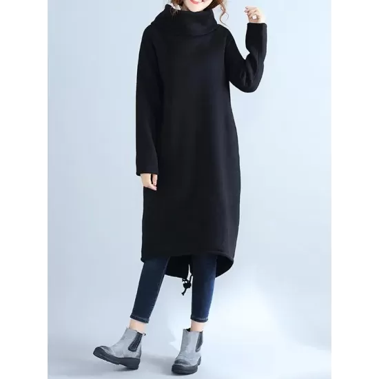 High Collar Fleeced Long Dress