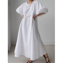 Original Bishop Sleeve Solid Color Midi Dress