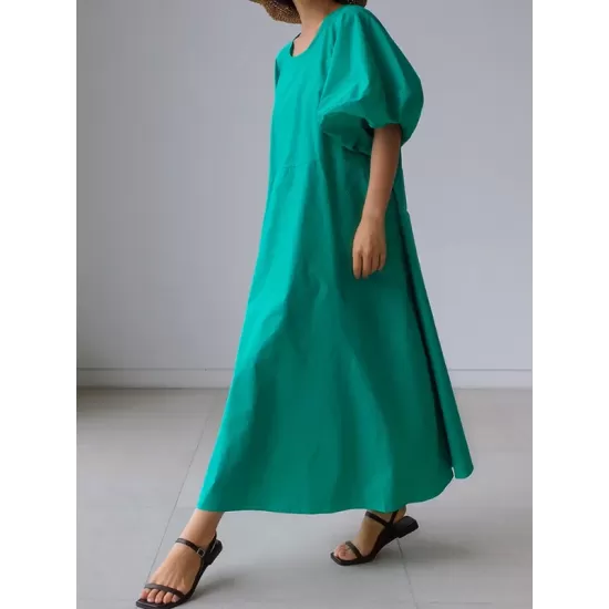 Original Bishop Sleeve Solid Color Midi Dress