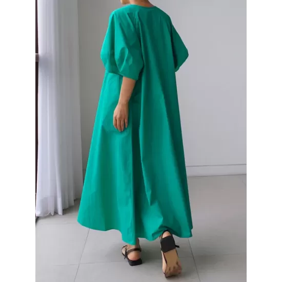 Original Bishop Sleeve Solid Color Midi Dress