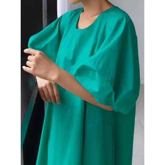 Original Bishop Sleeve Solid Color Midi Dress