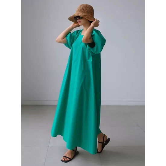 Original Bishop Sleeve Solid Color Midi Dress