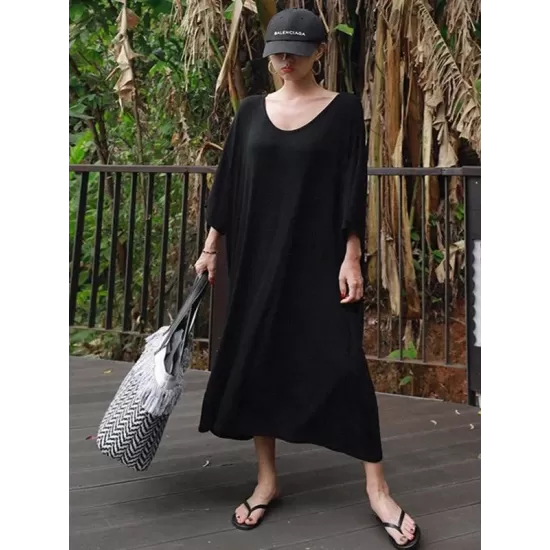 Loose Soft Batwing Sleeve Long Dress