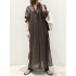 Vintage Gray Lapel Long Sleeves Maxi Dress