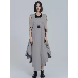 Casual Loose Sleeveless Irregular Gray Maxi Dress