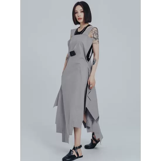 Casual Loose Sleeveless Irregular Gray Maxi Dress