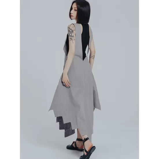 Casual Loose Sleeveless Irregular Gray Maxi Dress