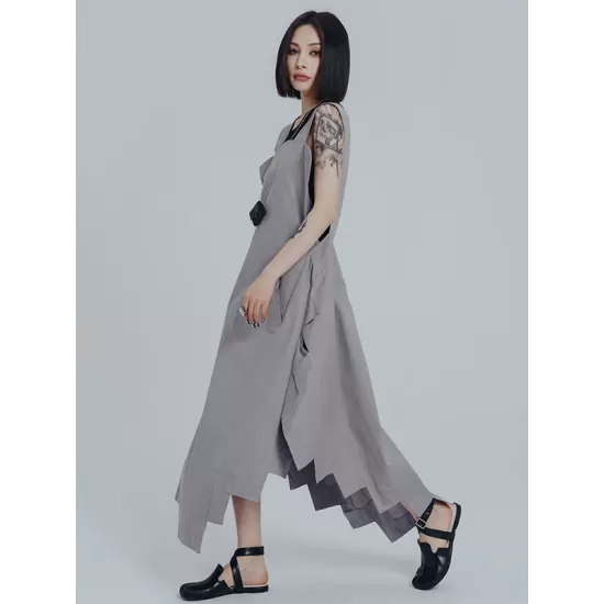 Casual Loose Sleeveless Irregular Gray Maxi Dress