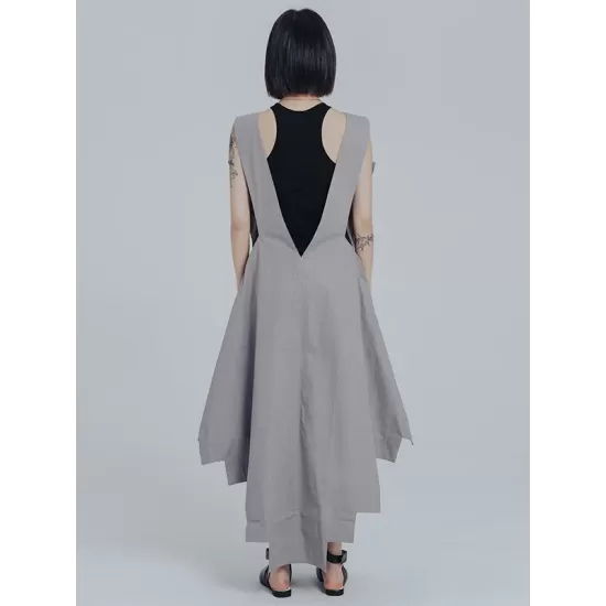 Casual Loose Sleeveless Irregular Gray Maxi Dress