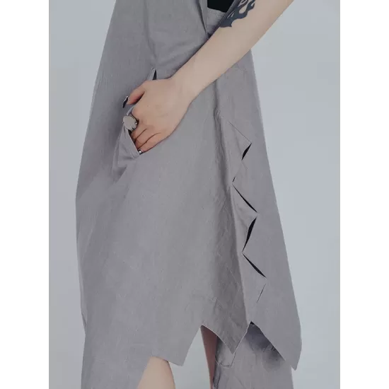 Casual Loose Sleeveless Irregular Gray Maxi Dress