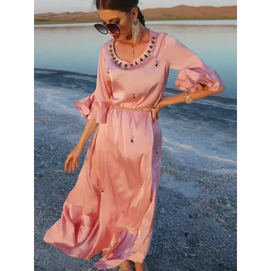 Vacation A-Line Solid Color Midi Dress