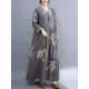 Casual Loose Pleated Flower Printed Round-Neck Long Sleeves Maxi Dress