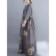 Casual Loose Pleated Flower Printed Round-Neck Long Sleeves Maxi Dress