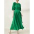 Loose Pleated With Waistband Solid Color Round-Neck Maxi Dresses