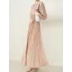 Loose Pleated With Waistband Solid Color Round-Neck Maxi Dresses