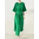 Loose Pleated With Waistband Solid Color Round-Neck Maxi Dresses