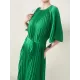 Loose Pleated With Waistband Solid Color Round-Neck Maxi Dresses