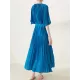 Loose Pleated With Waistband Solid Color Round-Neck Maxi Dresses