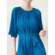 Loose Pleated With Waistband Solid Color Round-Neck Maxi Dresses