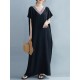 Casual Artistic Retro Striped V-Neck Short Sleeves Maxi Dress