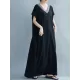 Casual Artistic Retro Striped V-Neck Short Sleeves Maxi Dress