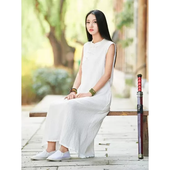 White Ramie Cotton Sleeveless Linen Dress