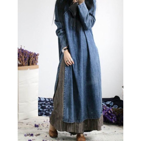 Loose Button Split-side Jeans Long Dress