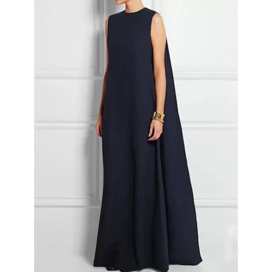 Loose Simple Solid Color Sleeveless V-Back Maxi Dress