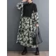 Buttoned Printed Split-Joint Long Sleeves Loose Lapel Midi Dresses