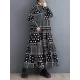 Buttoned Polka-Dot Printed Split-Joint Long Sleeves Loose Midi Dresses